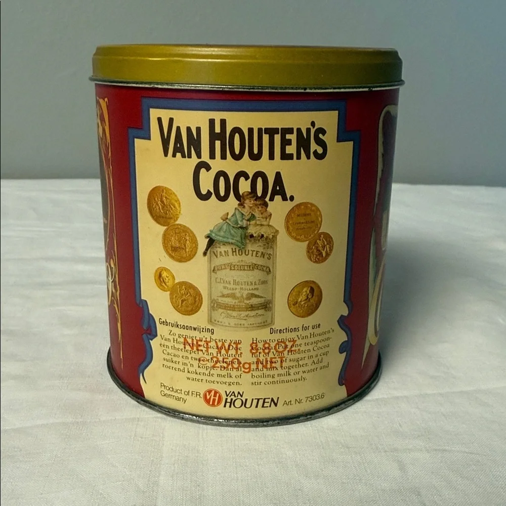 Van Houten’s Cocoa Tin Vintage Red Metal Container Advertising Holland